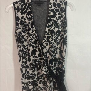 Floral Black and White Sleeveless Wrap Top